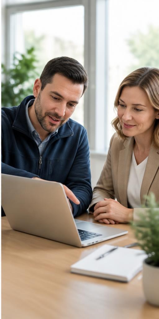 Un technicien accompagne une cliente sur son ordinateur